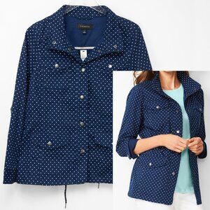 Talbots Casual Drawcord Jacket Polka Dot SnapFront Blue White Size Small New